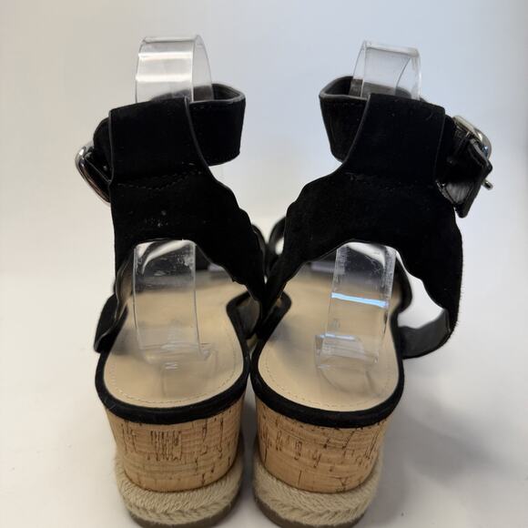 Marc Fisher Faithful Faitful Wedge Espadrilles Sandals Black Suede Leather 8 M - Picture 7 of 11